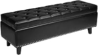 VEVOR Button-Tufted PU Leather Storage Ottoman Bench with Hidden Compartment & Solid Wood Legs - Bedroom Entryway Shoe Bench, Black