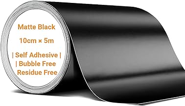 Strehknewen Matte Black Car Film 10cm x 6m - PVC Adhesive Film for Bodywork, Interiors and Rims - UV Resistant, Waterproof, Bubble Free, Removable Without Residues