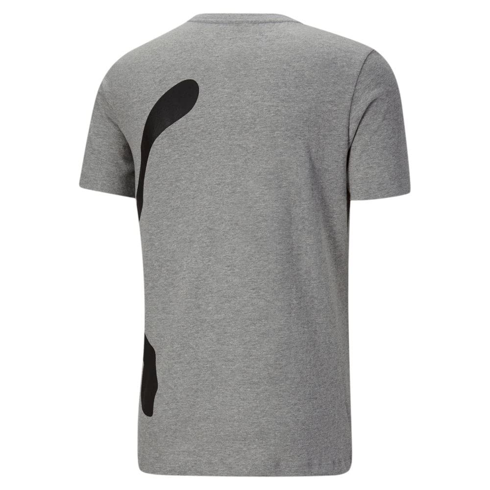 PUMA Mens Oversized Logo Tee Top Crew Neck Crew Neck (Large, Grey Heather/Black)