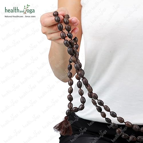 Miniatura 8 de HealthAndYoga™ Cuentas de loto Mala con bolsa de terciopelo (33.9 in de cuerda, 108+1 semillas) – Oración, meditación, equilibrio de chakras