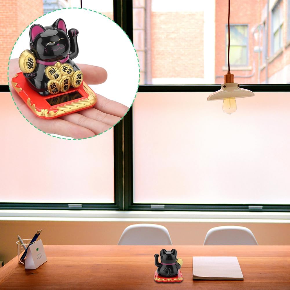 Joyzan Lucky Cat Waving Arm, Maneki Neko Solar Feng Shui Fortune Beckoning Statue Decorations Cute Chinese Japanese Wealth Good Luck Restaurant Living Room Decorating Front Desk Car Home Office