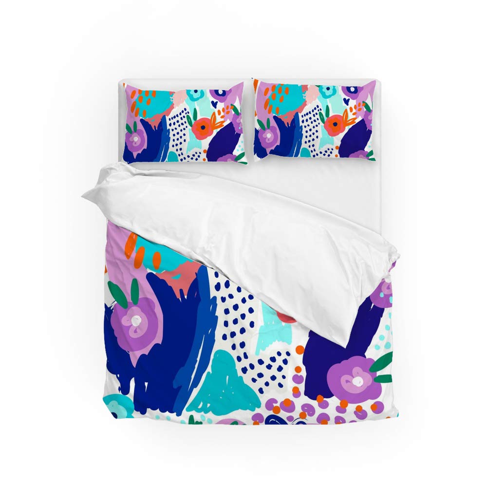 Parure de lit fleurs avec housse de couette et taies ultra doux