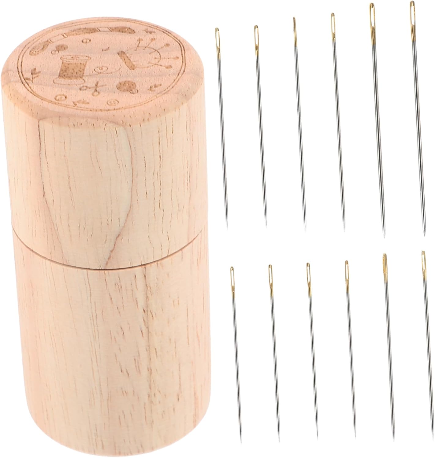 YOSADIER 1Set Portable Wooden Needle Holder Compact Needle Case for Home Travel Includes Embroidery Needles Durable Storage Tube for Sewing Accessories and Knitting Supplies