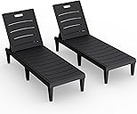 Devoko Outdoor Chaise Lounge Chair Set of 2 with 5-Position Adjustable Back, Waterproof & Lightweight PP Lounge Chairs for Outside Pool Patio (Black)