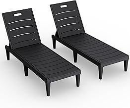 Devoko Outdoor Chaise Lounge Chair Set of 2 with 5-Position Adjustable Back, Waterproof & Lightweight PP Lounge Chairs for Outside Pool Patio (Black)