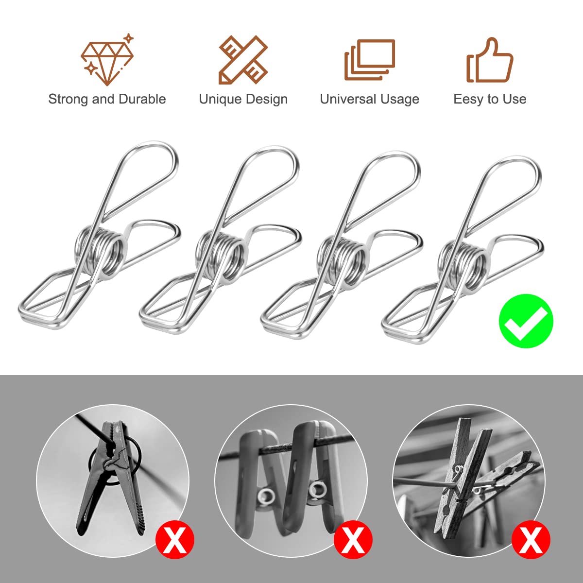 100 Mollette In Acciaio Inox Vicloon - Clip Per Bucato, Biancheria E Uso Domestico, Multiuso - Foto 9