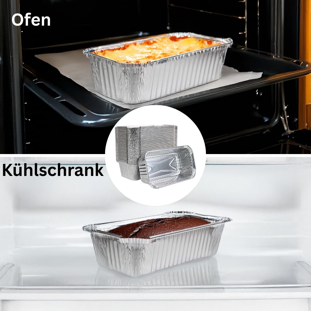 Enpack Aluschale R14/901L - Aluschalen mit Deckel 22x12x5,5 cm - Menüschale - 940 ml Füllmenge - Form für Lebensmittel - Grillschalen - Einwegverpackungen - Einmalbehälter für Pasta (100, mit Deckel)