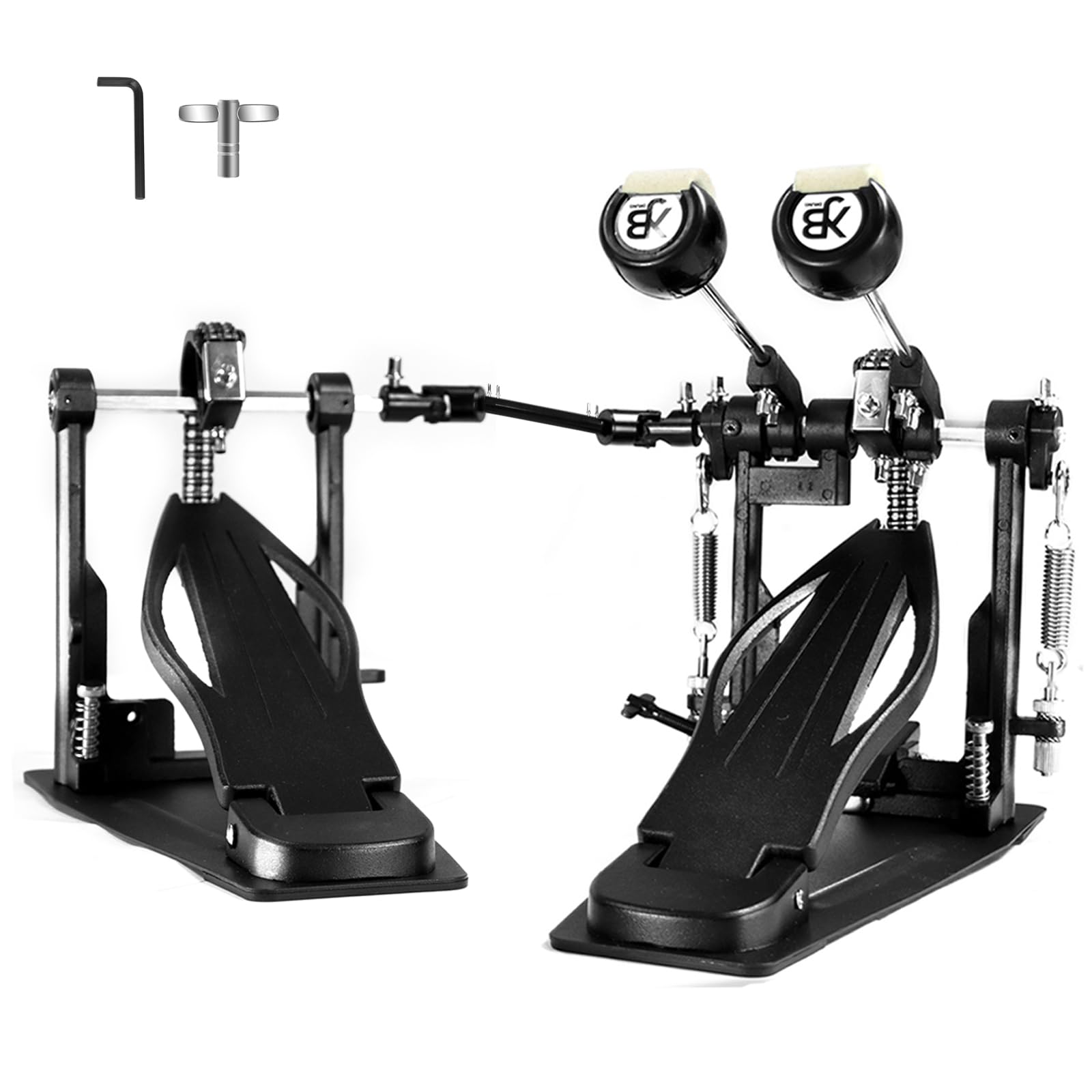 double bass drum pedal, heavy-duty dual chain drive double kick drum pedal with adjustable beaters & spring tension, power & speed bass pedals for drum set & drum accessories, non-slip base