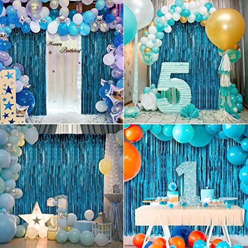 Image of Crosize 4 Pack 3.3 x 9.9 ft Foil Fringe Curtains Party Decorations, Blue Tinsel Curtain Backdrop for Parties, Door Streamers, Glitter Streamer Fringe Backdrop for Birthday Decoration (Blue)