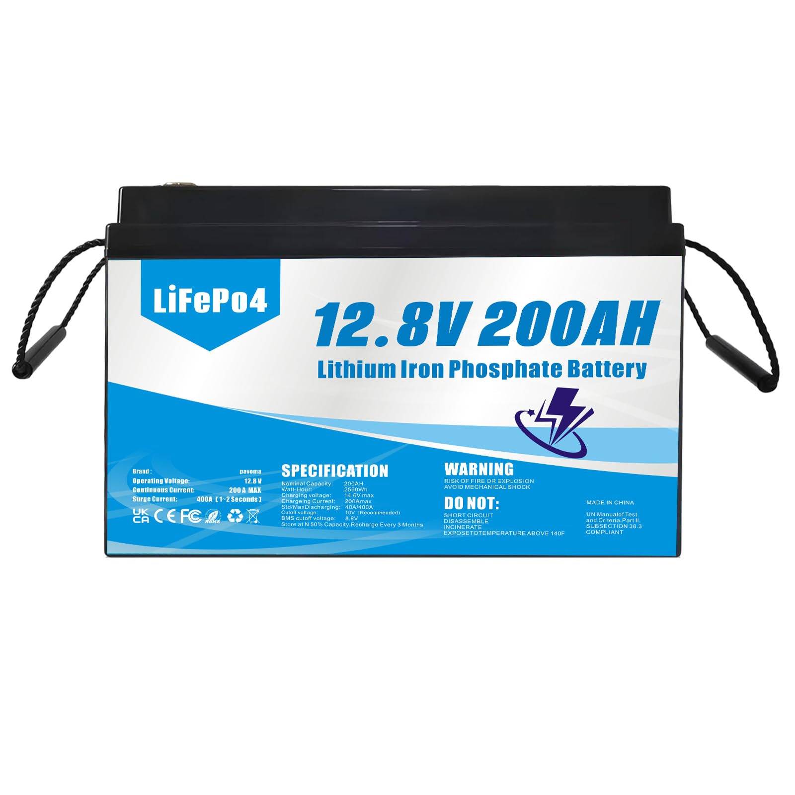 Batteria Lifepo4 da 12,8 V 200 AH, batteria al litio ferro fosfato adatta per la sostituzione di batterie al piombo, energia solare, alimentazione di emergenza, ecc.