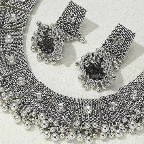 Boho Conjuntos de joias de prata antiga para noivas dama de honra zircônia cúbica cristal declaração