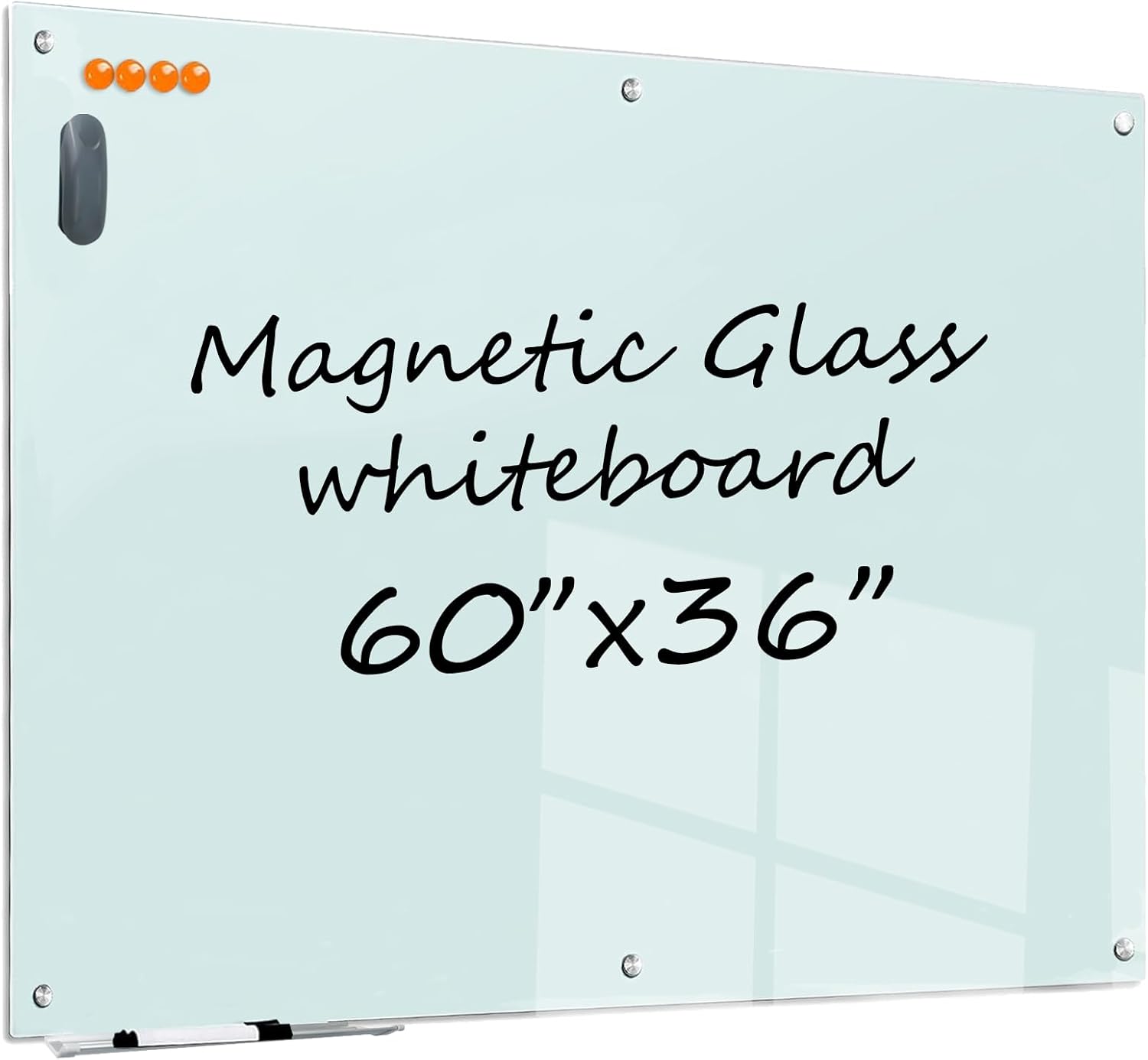 Magnetic Glass Whiteboard - 60"x36" Dry Erase White Board Frameless Glass Boards with Super Strong Magnets, Wall Mounted for Office, School and Home White 60"x36"