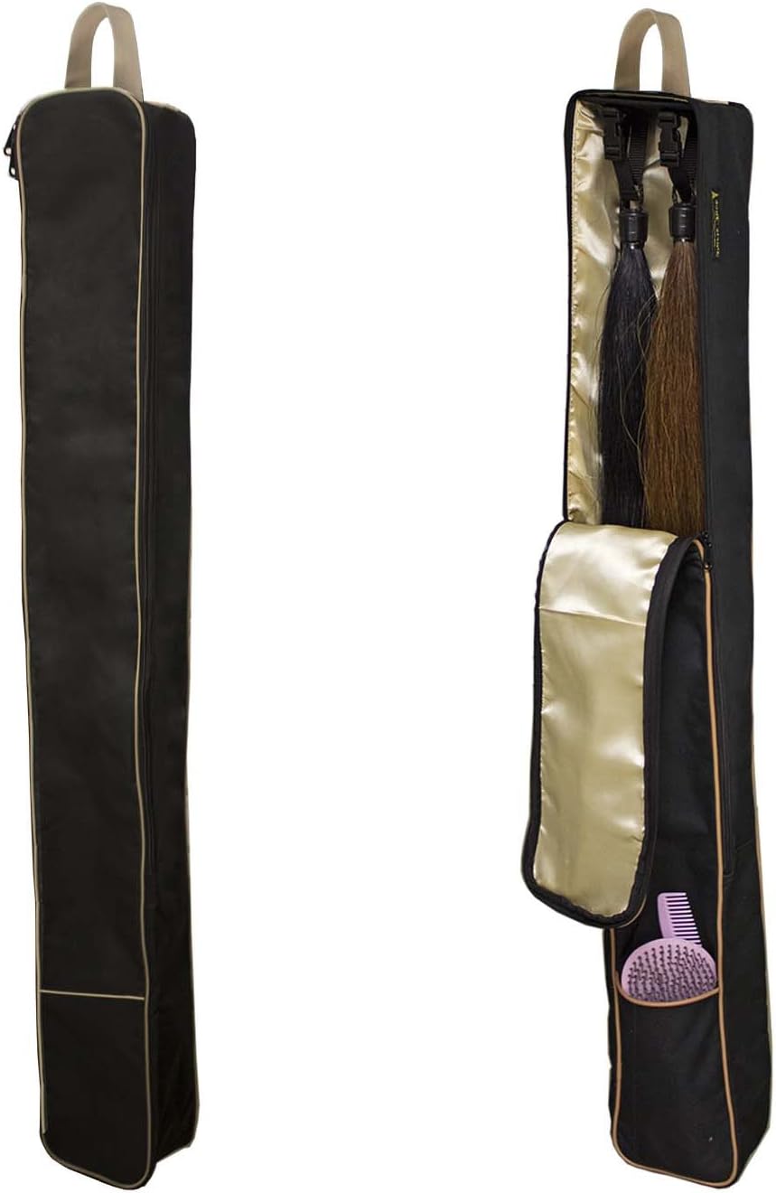 Front Open 2 Horse Tail Extension Carry Bag Case Black