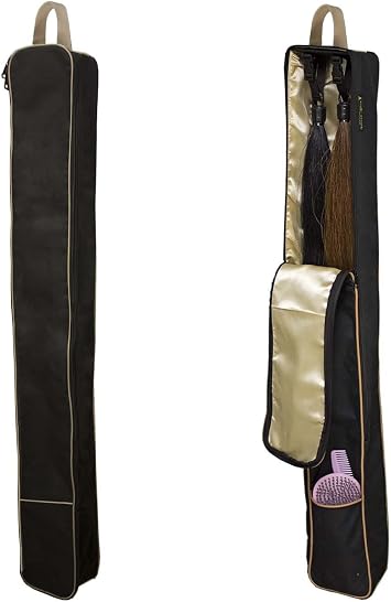 Front Open 2 Horse Tail Extension Carry Bag Case Black