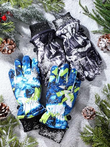 Image of Honoson 2 Pairs Kids Snow Gloves, Winter Waterproof | for Outdoor Snowboard Sledding, Warm Fleece Lining, Windproof, Adjustable Wrist Strap, Youth Cold Weather Ski Glove