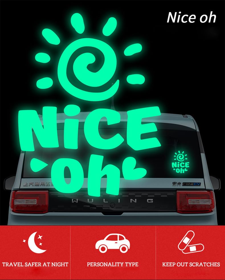 Image of Car Sticker, Decals 4 Car Motorcycles,Sunflower, Glow-in-Dark,Scratch Shields,Covering Scratches, Fluorescent,Waterproof and Fade-Resistant,No Damage (Dazzling Night Light(Nice oh) 4.72'' x 3.94'')