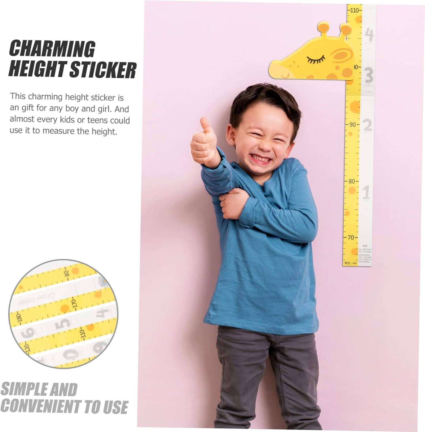 VOSAREA 1set Cartoon Giraffe Height Sticker for Nursery Self-Adhesive Growth Chart Wall Decal for Boys and Girls Removable Design for Tracking and Childhood Memories