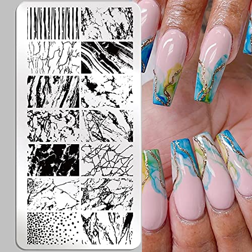 3 Pcs Nail Stamping Plates French Marble Striped Nail Art Stamping Template Marbling Stainless Steel Nail Design Stencil Tools