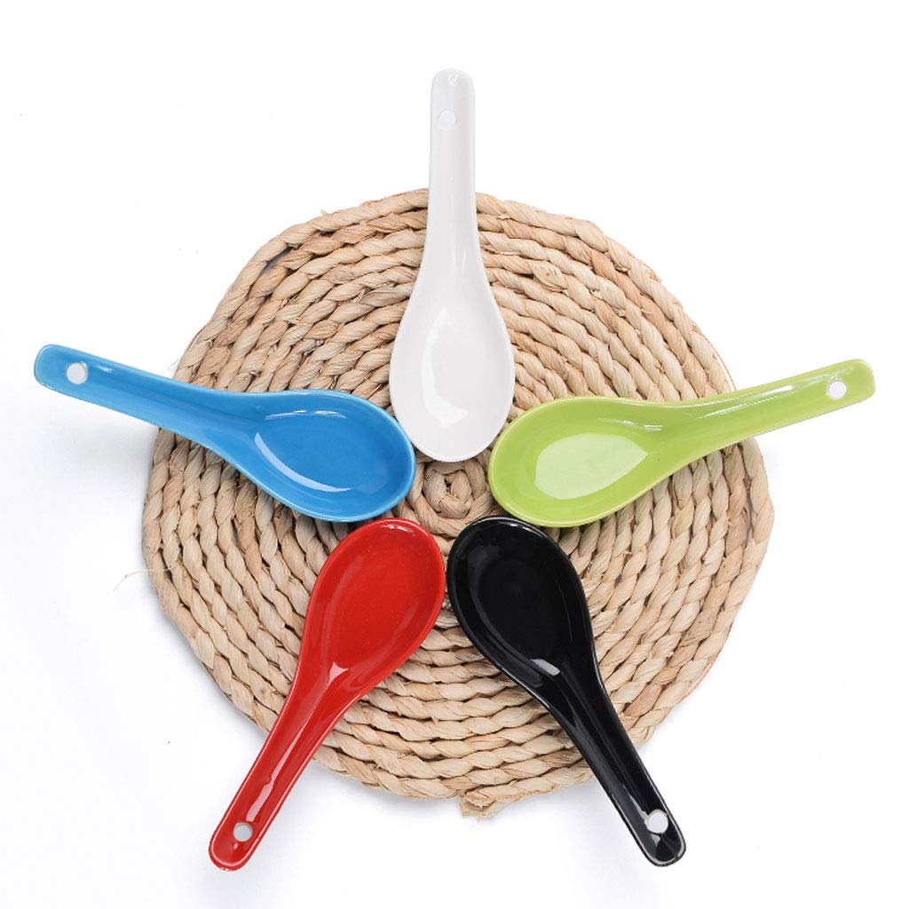 Esslöffel, 10er-Set, Keramik-Suppenlöffel, Porzellan-Suppenlöffel, Suppenlöffel, Esslöffel, Suppenknödellöffel, Weiß/Schwarz/Blau/Rot/Grün, Servierlöffel in fünf Farben (Weiß)