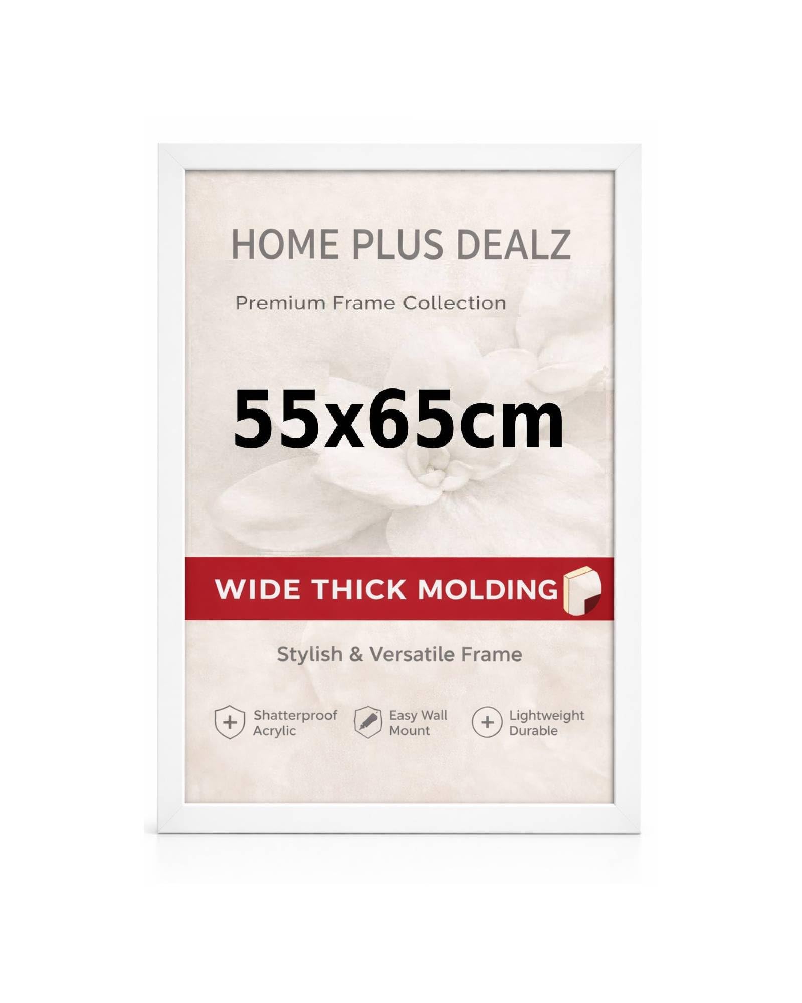 Home Plus Dealz 55x65 cm White MDF Picture Frame With Wide Moulding – Poster & Photo Display for Living Room, Bedroom or Office UK