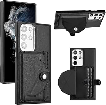 Ankoe Compatible with Samsung Galaxy S23 Ultra Case with Card Holder, PU Leather Folding Magnetic Kickstand Closure Purse Flip Phone Cover for Women Girls, Protective Case for Galaxy S23 Ultra Black