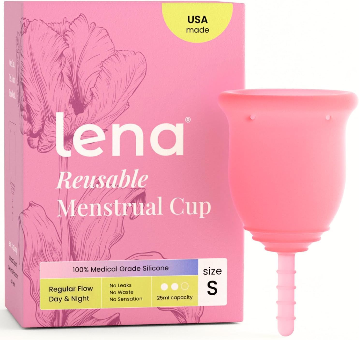 Menstrual Cup Original - Soft Medical-Grade Silicone Period Cups for Women Light & Medium Flow, Reusable 12-Hour Leak-Free Comfort, Beginner-Friendly Feminine Care - Small, Pink
