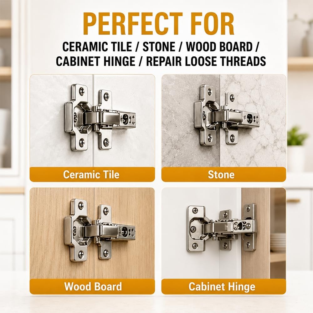 6×14mm Short Expansion Screw Set for Cabinet Hinge Repair & Stripped Thread Restoration, Hinge Repair Screw & Expansion Anchor for Wood, Tile, Stone (50sets)