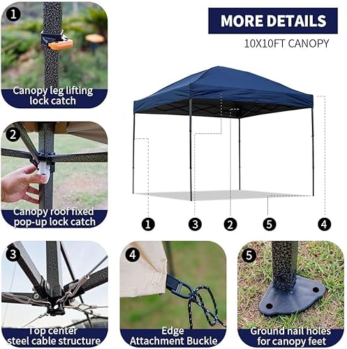 Miniatura 3 de Tienda de campaña desplegable de 10 x 10 con 2 paredes laterales, toldo fácil de instalar para fiestas al aire libre, carpa portátil para playa,