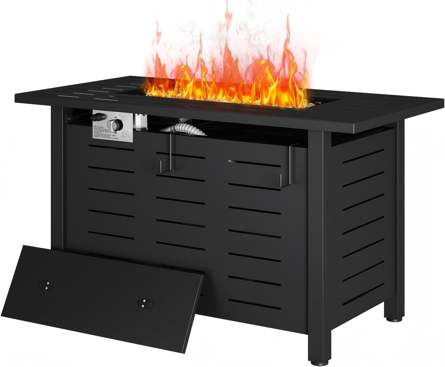Aoxun 41-Inch 50,000 BTU Propane Fire Pit Table with Removable Lid & Lava Rocks - Rectangle Outdoor Patio Fire Table, Black
