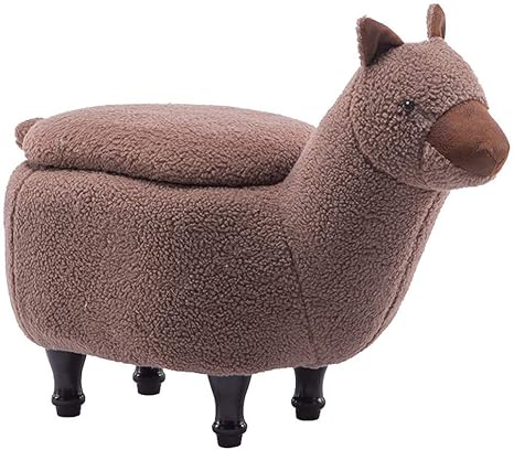 Amazon Co Jp 良木 収納スツール子供のスツールかわいい動物 のスツールアルパカのスツールクリエイティブデザイナーの家具漫画の子羊のフットスツールクリエイティブ子供のスツール ブラウン ホーム キッチン