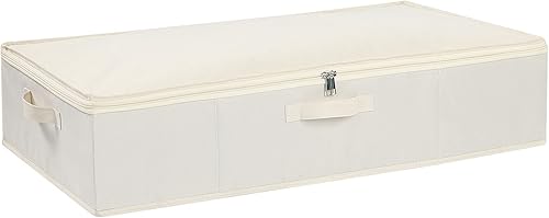 Contenedor de almacenamiento debajo de la cama, organizador de ropa con asas, contenedor de almacenamiento plegable con tapa, beige, 1 paquete, 23.6