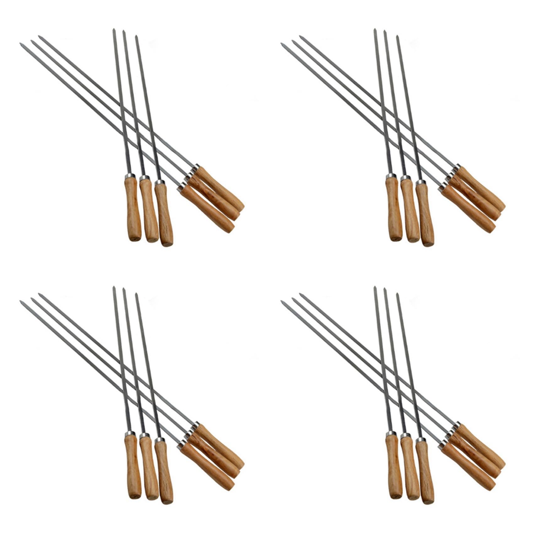 Kebab BBQ szpikulce ze stali nierdzewnej z drewnianymi uchwytami płaskie metalowe patyczki do szpikulca wielokrotnego użytku z woreczkiem do przechowywania 24