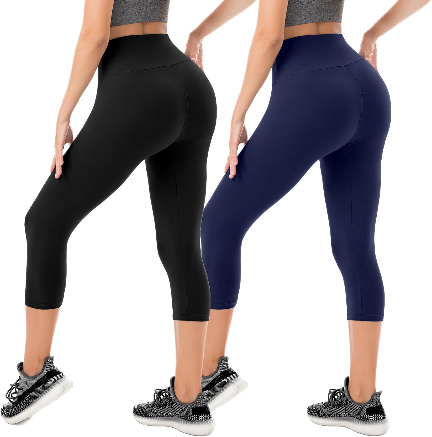 SINOPHANT Capri Leggings for Women - 2 Packs Buttery Soft Yoga Pants for Gym Athletic