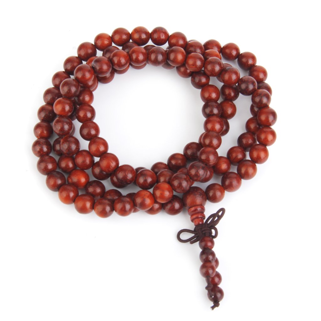 Generic 108 8mm Red Beads Sandalwood Buddhist Prayer Mala Bracelet for Women-image-4