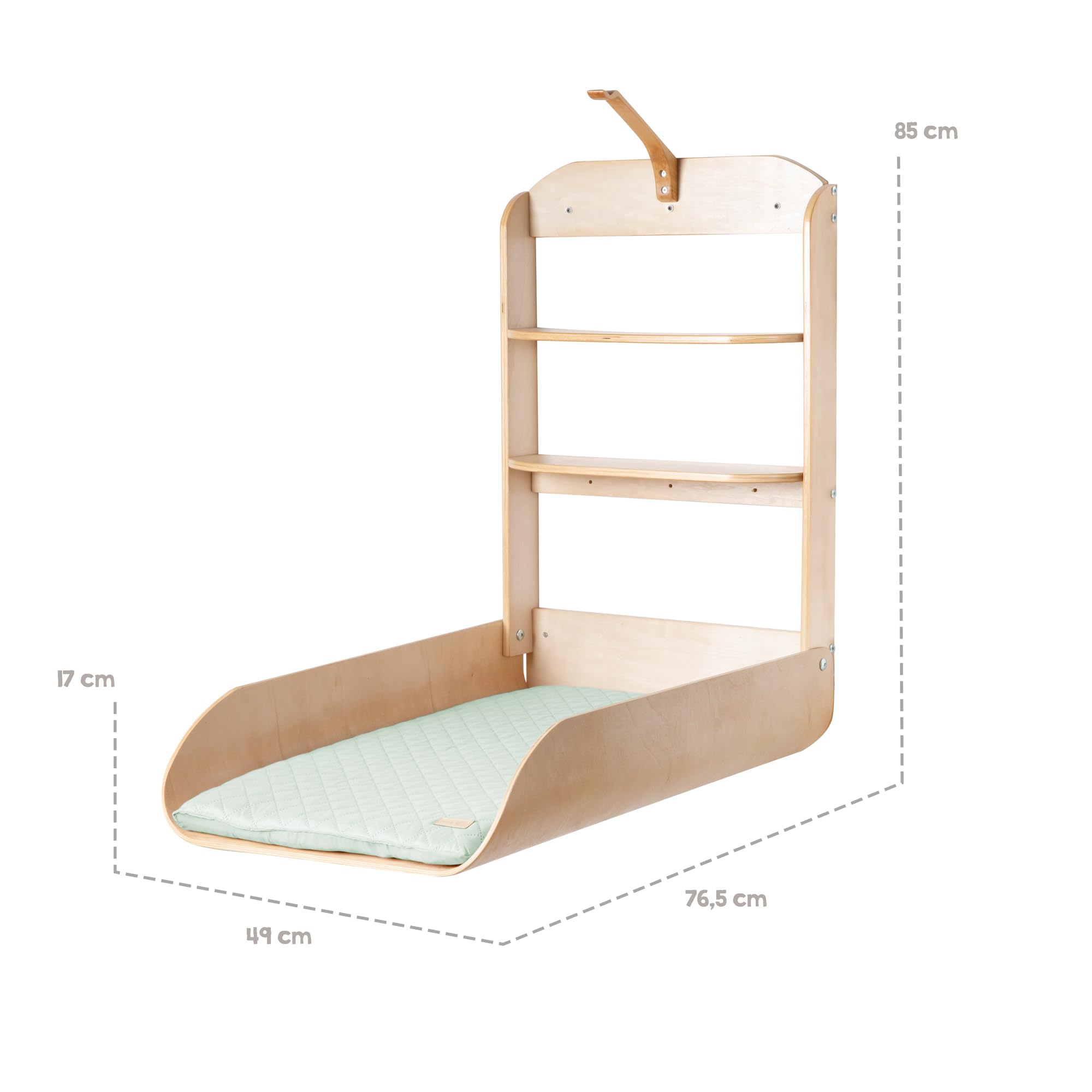 roba Table à Langer Murale Rabattable en Bois Naturel Vert Givré avec Matelas Imperméable et 2 Étagères