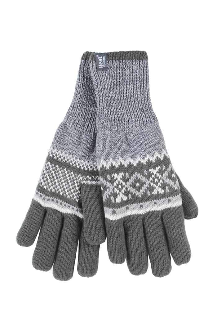 Heat Holders Men's Grey (Karlstad) - Striped Nordic Fairisle Zig Zag Knitted Fleece Lined Thermal Winter Warm Gloves (S/M, )