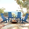 LUE BONA Modern Adirondack Chairs Set of 4, Navy Blue Plastic Adirondack Chair, High Back Poly Adirondack Fire Pit Chairs Weather Resistant, Patio Outdoor Chairs for Porch, Deck, Pool, Garden, 330LBS