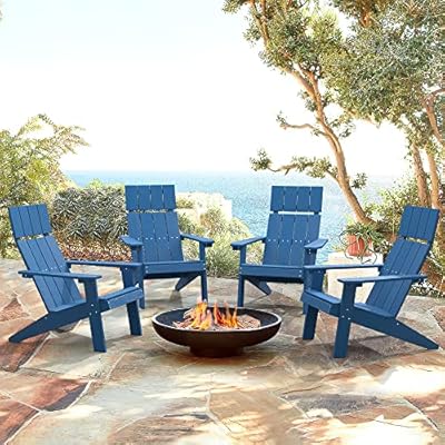 LUE BONA Modern Adirondack Chairs Set of 4, Navy Blue Plastic Adirondack Chair, High Back Poly Adirondack Fire Pit Chairs Weather Resistant, Patio Outdoor Chairs for Porch, Deck, Pool, Garden, 330LBS