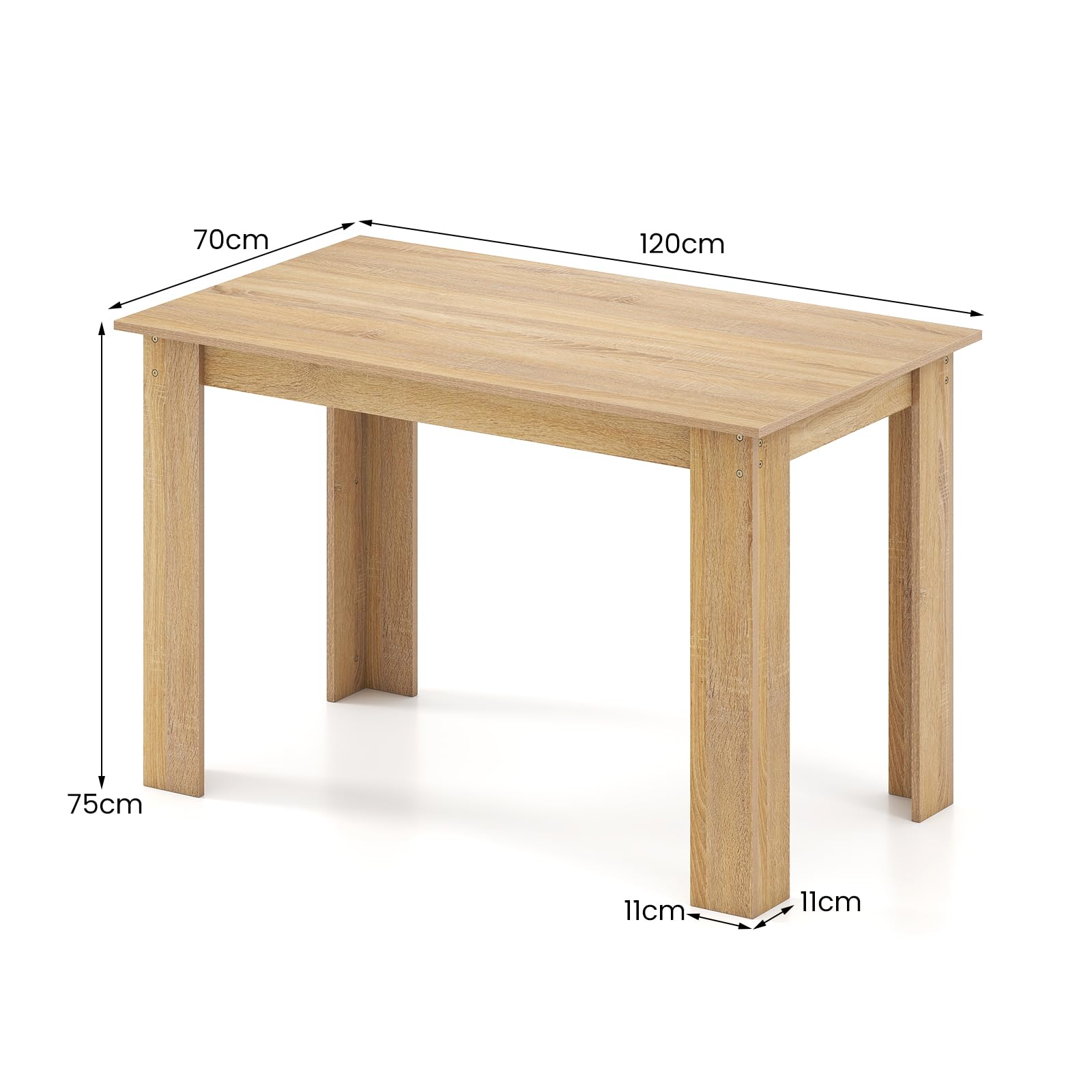 GIANTEX Mesa de Comedor Rectangular 120 x 70 cm, Mesa de Cocina de Madera para 4-6 Personas, Patas Robustas en Forma de L, para Restaurante, Oficina, Dormitorio (Natural)