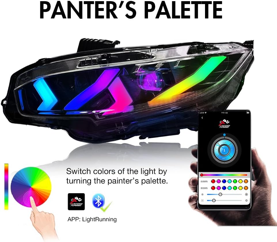 T T-ABC New Front Lamp Compatible with 2006-2026 Honda Civic Headlamp 8th 9th 10th 11th Accessories Custom Replacement (16-21 All Trims H1R Lambo)