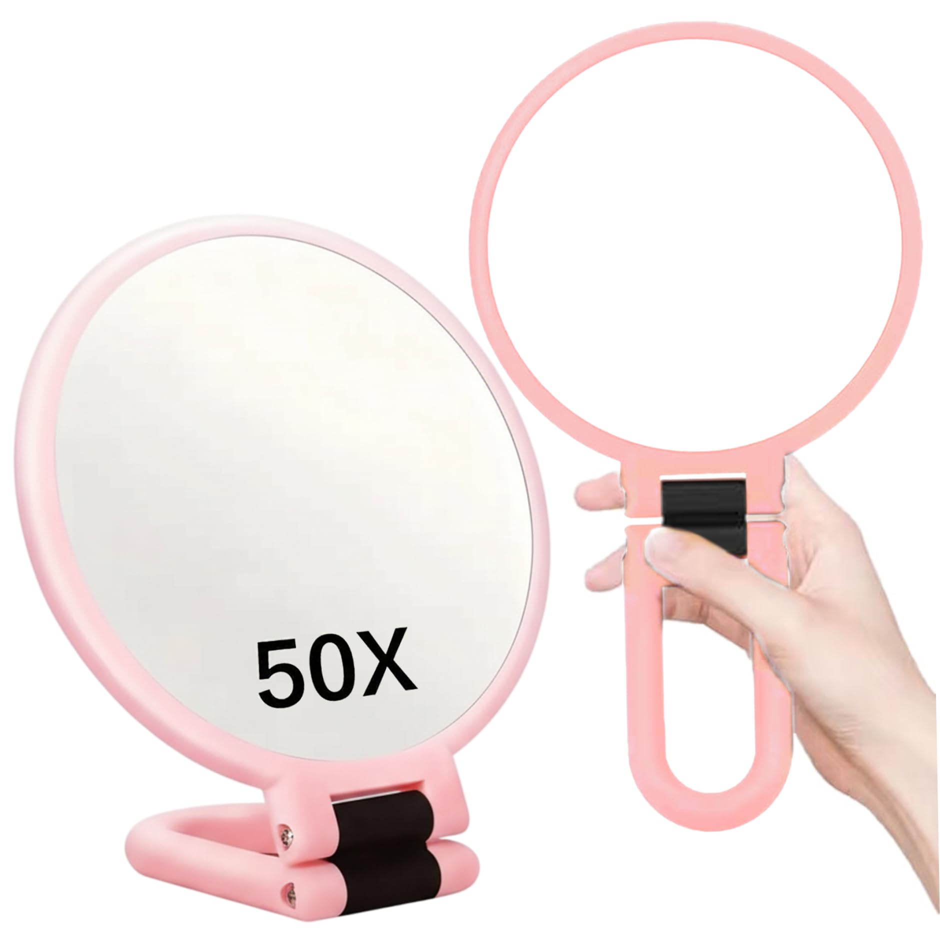 Faticenic Abs 50X Magnifying Mirror, Double-Sided Magnifying Makeup Mirror With Adjustable Handle, Handheld/Wall Mount/Tabletop Design For Makeup, Décoration De Jardin