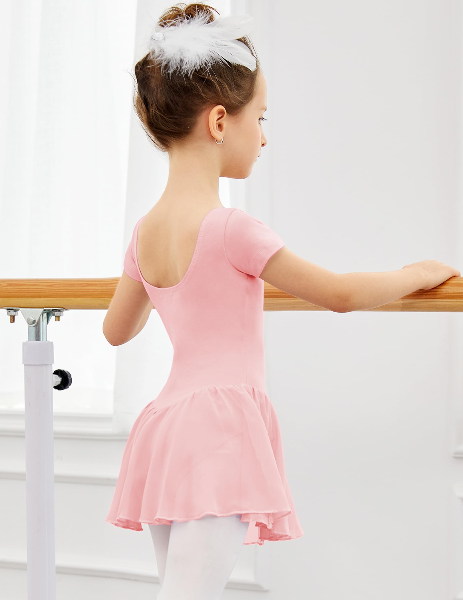 Kinder Ballettkleidung Mädchen Ballettkleid Baumwolle Ballettanzug Kurzarm Ballett Trikot Tanzkleid Ballettbody mit Chiffon Tütü 2-9 Jahre