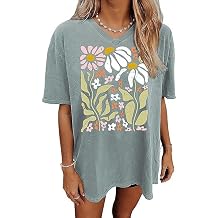 Qbily Womens V-Neck Oversized T-Shirt Summer Casual Cute Short Sleeve Looce Fit Basic Graphic Tees Tops