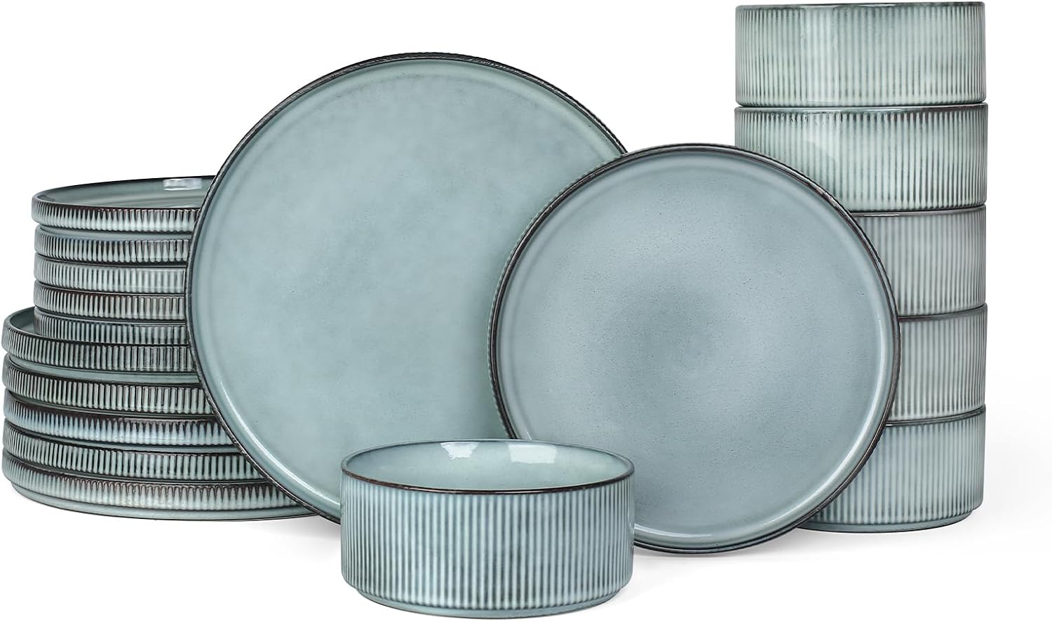 Famiware Star Dinnerware Set for 6, Stoneware Plates and Bowls Sets, 18-Piece Ceramic Dish/Dishes/Tableware/Kitchenware/Dinner Set - Smoky Blue Smoky Blue Set(18pcs)