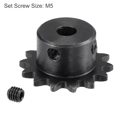 Miniatura 3 de uxcell Piñón de rodillo de 14 dientes tipo B, cadena #25, paso de un solo filamento de 14 pulgadas, orificio de 0.250 in de óxido negro C45 de acero