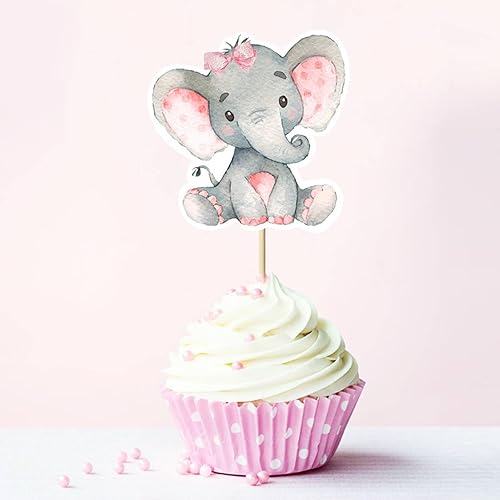 Miniatura 4 de 24 piezas de decoración para cupcakes de elefante rosa y azul, para decoración de fiesta de cumpleaños, baby shower, niños, niños o niñas,
