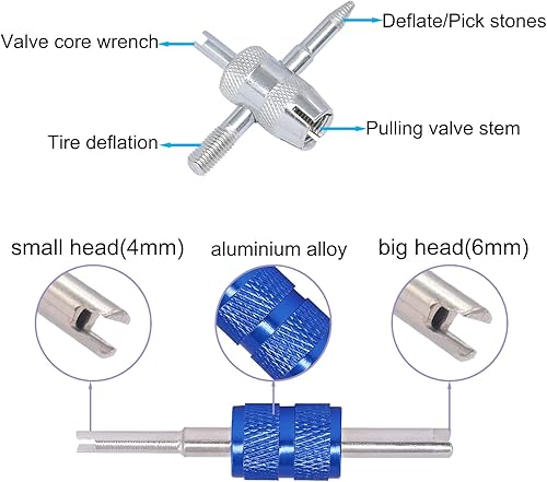 Miniatura 5 de Kit de herramientas de extracción de vástago de válvula de neumático de 64 piezas, 40 núcleos de válvula de neumáticos, 20 tapas de vástago de