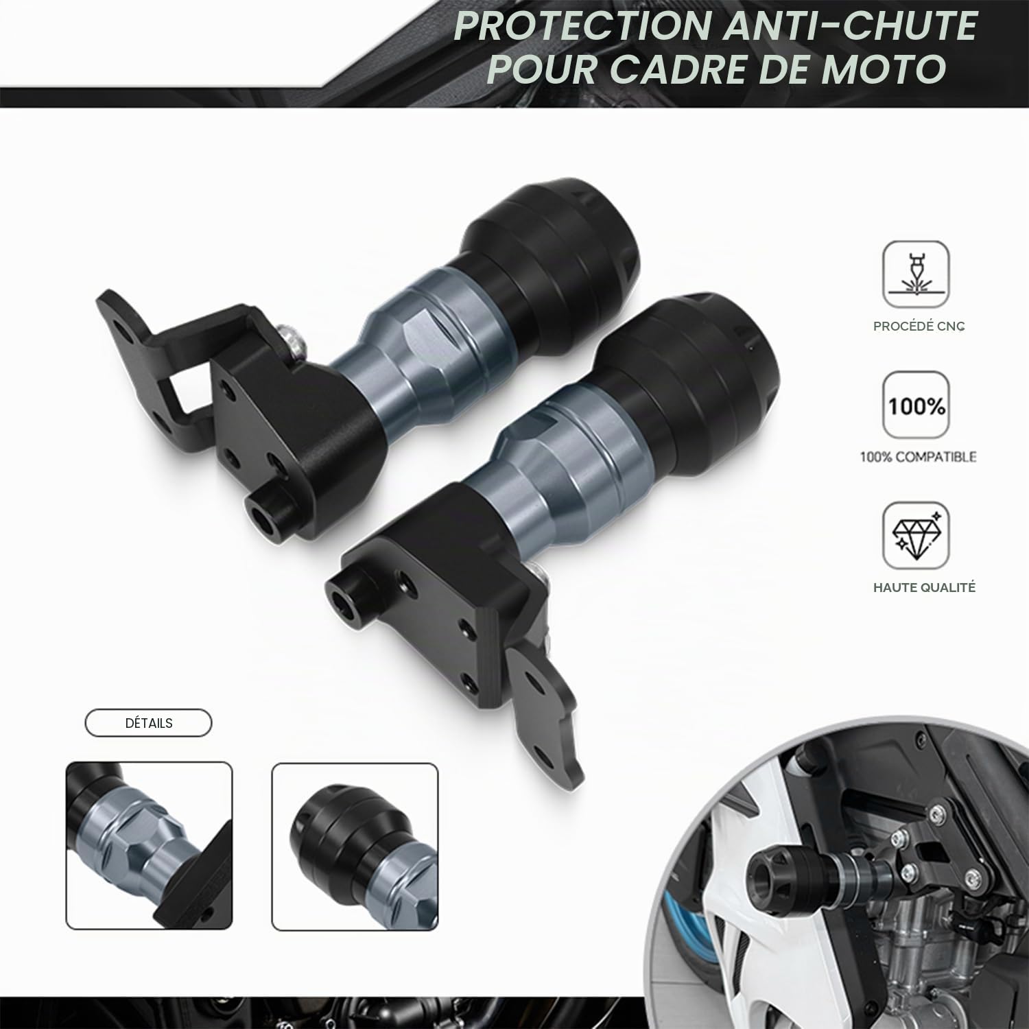 MFGZD pour 675SR Moto Tampons De Protection De Cadre Anti-Chute pour CFMOTO 675SR 675SR-R 675SRR 675SS 675NK CNC Cadre De Protection Contre Les Chutes De Moto