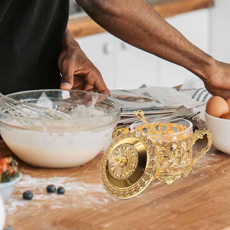 Miniatura 4 de Kichvoe Azucarero, 2 juegos de azucareros turcos con tapa y cuchara, condimentos, caja de condimentos, caja de sal dorada en relieve, tarro