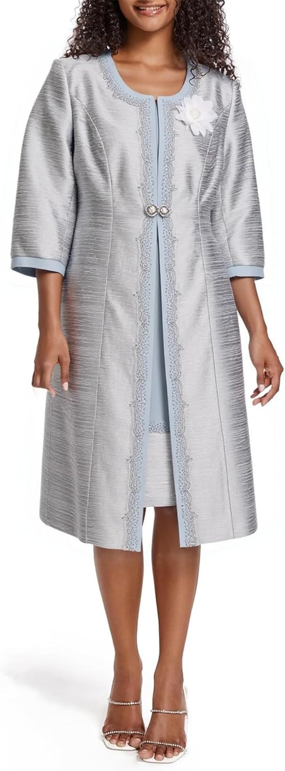Womens Elegant Dress Church Suits Exquisite Jacquard Embroidery Long Jacket for Wedding Party Dress Plus Size Church Outfits